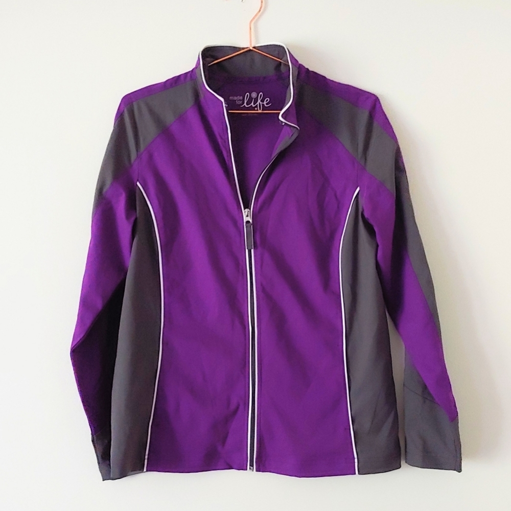 Made for Life purple and gray zip front jacket size M